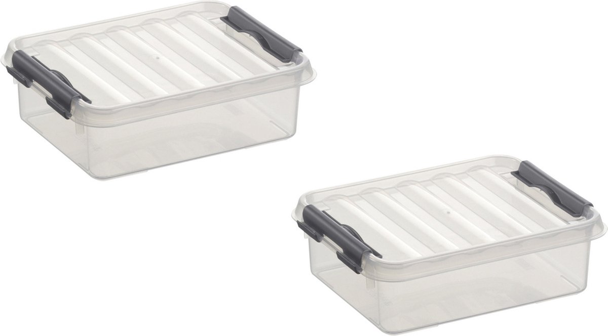 3x stuks sunware Q-Line opberg boxen/opbergdozen 1 liter 20 x 15 x 6 cm kunststof - Platte opslagboxen - Opbergbakken kunststof transparant/zilver