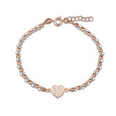 Silventi 910481051 Zilveren Bolletjes armband met hartje - Zilver - Hartje - Zirkonia - Bolletjes - Wit - Rosekleurig