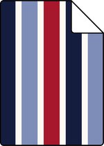 Proefstaal ESTAhome behangpapier strepen marine blauw en rood - 115816 - 26,5 x 21 cm