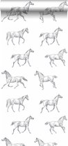 krijtverf vliesbehang getekende paarden zwart op wit - 128807 van ESTAhome