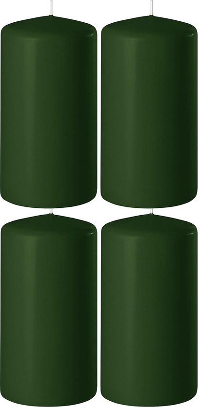 4x Donkergroene cilinderkaarsen/stompkaarsen 6 x 8 cm 27 branduren - Geurloze kaarsen donkergroen - Woondecoraties