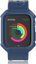 Apple Watch 44MM Hoesje Full Protect Carbon met Siliconen Bandje Blauw