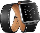 Wabando Leren Bandje Double Tour Uptown Noir Profond compatibel met Apple Watch 41/40/38 mm