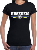 Zweden / Sweden landen / voetbal t-shirt met wapen in de kleuren van de Zweedse vlag - zwart - dames - Zweden landen shirt / kleding - EK / WK / voetbal shirt L