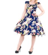 Navy Blue Floral Dress . Jurk - Vrouwen Jurk - Dames Jurk