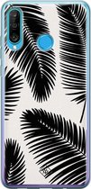 Huawei P30 Lite hoesje siliconen - Palm leaves silhouette | Huawei P30 Lite case | zwart | TPU backcover transparant