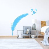 Muursticker Veer Met Vogels -  Lichtblauw -  120 x 120 cm  -  woonkamer  slaapkamer  baby en kinderkamer  alle  dieren - Muursticker4Sale