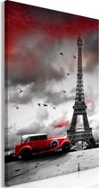 Schilderijen Op Canvas - Schilderij - Red Car in Paris (1 Part) Vertical 40x60 - Artgeist Schilderij