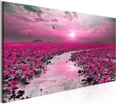 Schilderijen Op Canvas - Schilderij - Lilies and Sunset (1 Part) Narrow 135x45 - Artgeist Schilderij