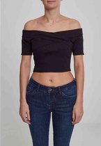 Urban Classics Crop top -XS- Off Shoulder Cross Rib Zwart