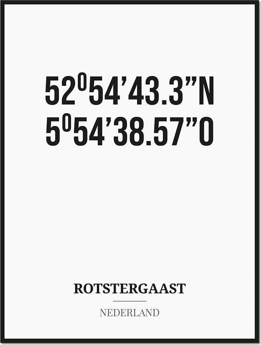 Poster/kaart ROTSTERGAAST met coördinaten