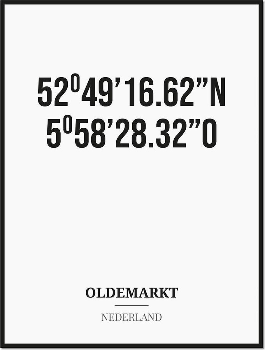 Studio216 Poster/kaart OLDEMARKT met coördinaten zwart, wit