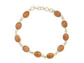 Handgemaakte zilveren schakelarmband met 10 cabochon geslepen Zonnesteen stenen