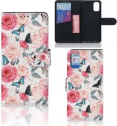 Smartphone Hoesje Geschikt voor Samsung Galaxy A41 Flipcase Cadeautjes voor Moederdag Butterfly Roses