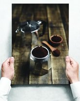 Wandbord: Gemalen koffie in een italiaanse mokkapot - 30 x 42 cm