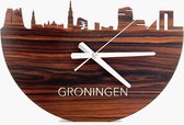 Skyline Klok Groningen Palissander hout - Ø 40 cm - Woondecoratie - Wand decoratie woonkamer - WoodWideCities