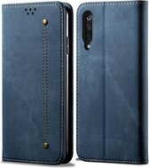 Voor xiaomi mi 9 pro denim textuur casual stijl horizontale flip lederen tas met houder & kaartsleuven & portemonnee (blauw)