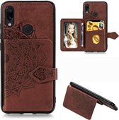 Voor Xiaomi Redmi Note 7 / Note 7 Pro Mandala reliÃ«f magnetische doek PU + TPU + pc-hoes met houder en kaartsleuven en portemonnee en fotolijst en riem (bruin)