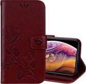 Rose reliëf horizontaal Flip PU lederen tas voor iPhone XS Max, met houder & kaartsleuven & portemonnee (bruin)