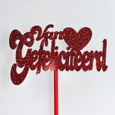 Taartdecoratie versiering| Taarttopper| Cake topper |Gefeliciteerd| Verjaardag| Hart |Rood glitter|14 cm| karton