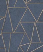 DUTCH-WALLCOVERINGS-Behang-driehoeken-petrolblauw-en-goud