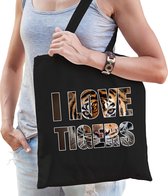 I love tigers / tijgers tas zwart dames - tijger tas / bedrukte tassen -  cadeau tas / Siberische tijger shopper