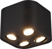 LED Plafondlamp - Plafondverlichting - Trion Cosmin - GU10 Fitting - 4-lichts - Vierkant - Mat Zwart - Aluminium