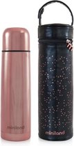 MINILAND - Luxe exclusieve roze thermosfles voor 500 ml vloeistoffen met chroomeffect en premium koeltas, een luxe verpakking