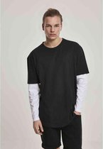 Urban Classics Longsleeve shirt -XL- Oversized Shaped Double Layer Zwart/Wit