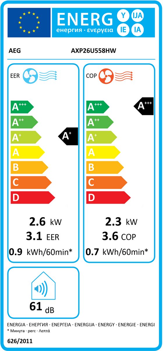 Afbeelding 2 van AEG AXP26U558HW 61dB, Airco, met verwarming functie, 9K BTU