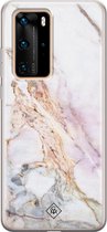 Huawei P40 Pro hoesje siliconen - Parelmoer marmer | Huawei P40 Pro case | Roze | TPU backcover transparant