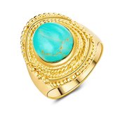 Twice As Nice Ring in 18kt verguld zilver, 2 cm ovale kingman steen, turquoise  50