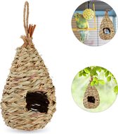 Relaxdays nestbuidel - vogelhuisje - stro - vogelnest - vogelhuis - decoratie voor tuin