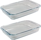 2x Stuks rechthoekige glazen ovenschalen 1,6 liter 29 x 17,5 x 5 cm - Ovenschotel schalen - Bakvorm