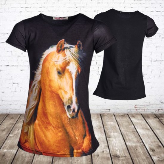 Meisjes t shirt met paard zwart -s&C-86/92-t-shirts meisjes