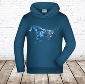 Blauwe hoodie met paard en vlinders -James & Nicholson-110/116-Hoodie meisjes