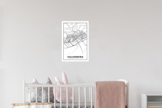 Muurstickers - Sticker Folie - Kaart - Culemborg - Zwart - Wit - 20x30 cm - Plakfolie - Muurstickers Kinderkamer - Zelfklevend Behang - Zelfklevend behangpapier - Stickerfolie