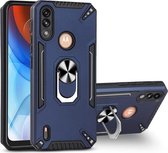 Voor Motorola Moto E7 Power PC + TPU-beschermhoes met 360 graden draaibare ringhouder (koningsblauw)