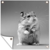 Tuindoek Close-up van een hamster - zwart wit - 100x100 cm