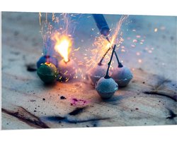 Forex - Kinder Vuurwerk  - 120x80cm Foto op Forex