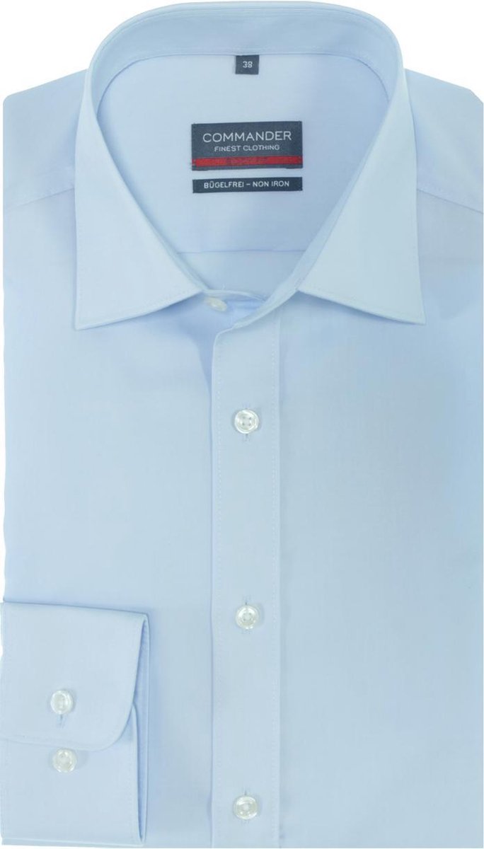 Commander Business hemd lange mouw Blauw overhemd lichtblauw slim fit 213009307/600