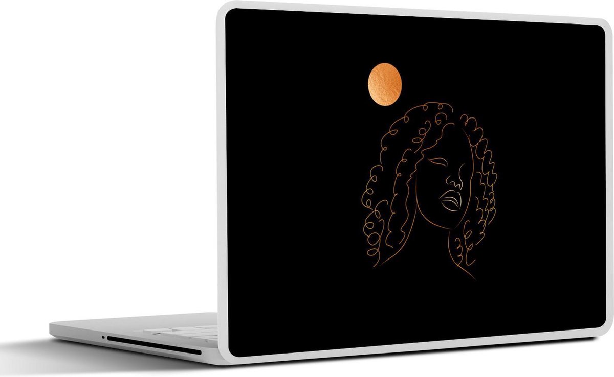 Afbeelding van product SleevesAndCases  Laptop sticker - 15.6 inch - Vrouw - Maan - Line art - Black and gold