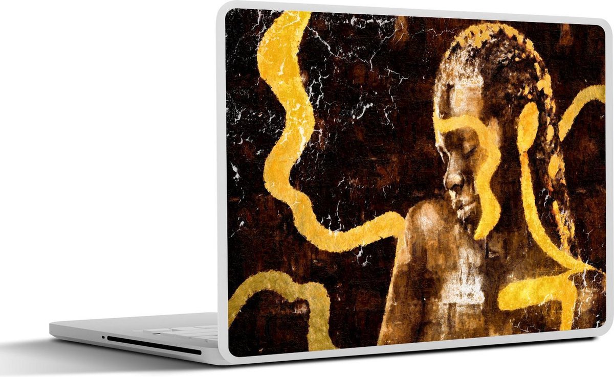 Laptop sticker - 12.3 inch - Vrouw - Zwart - Goud - 30x22cm - Laptopstickers - Laptop skin - Cover