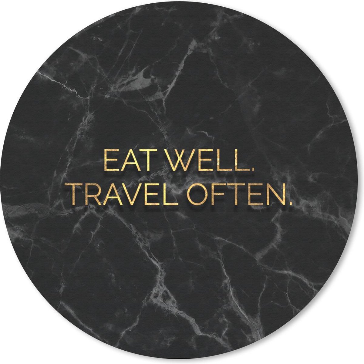 Muismat rond 20x20 cm - Mousepad Quote - Eten - Reizen - Goud - Ronde muismatten