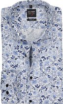 OLYMP Level 5 body fit overhemd - wit met blauw dessin - Strijkvrij - Boordmaat: 40