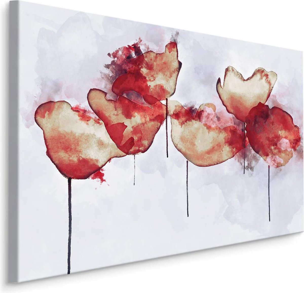 karo-art Schilderij - Abstracte Klaprozen , Wanddecoratie , Premium print Multikleur