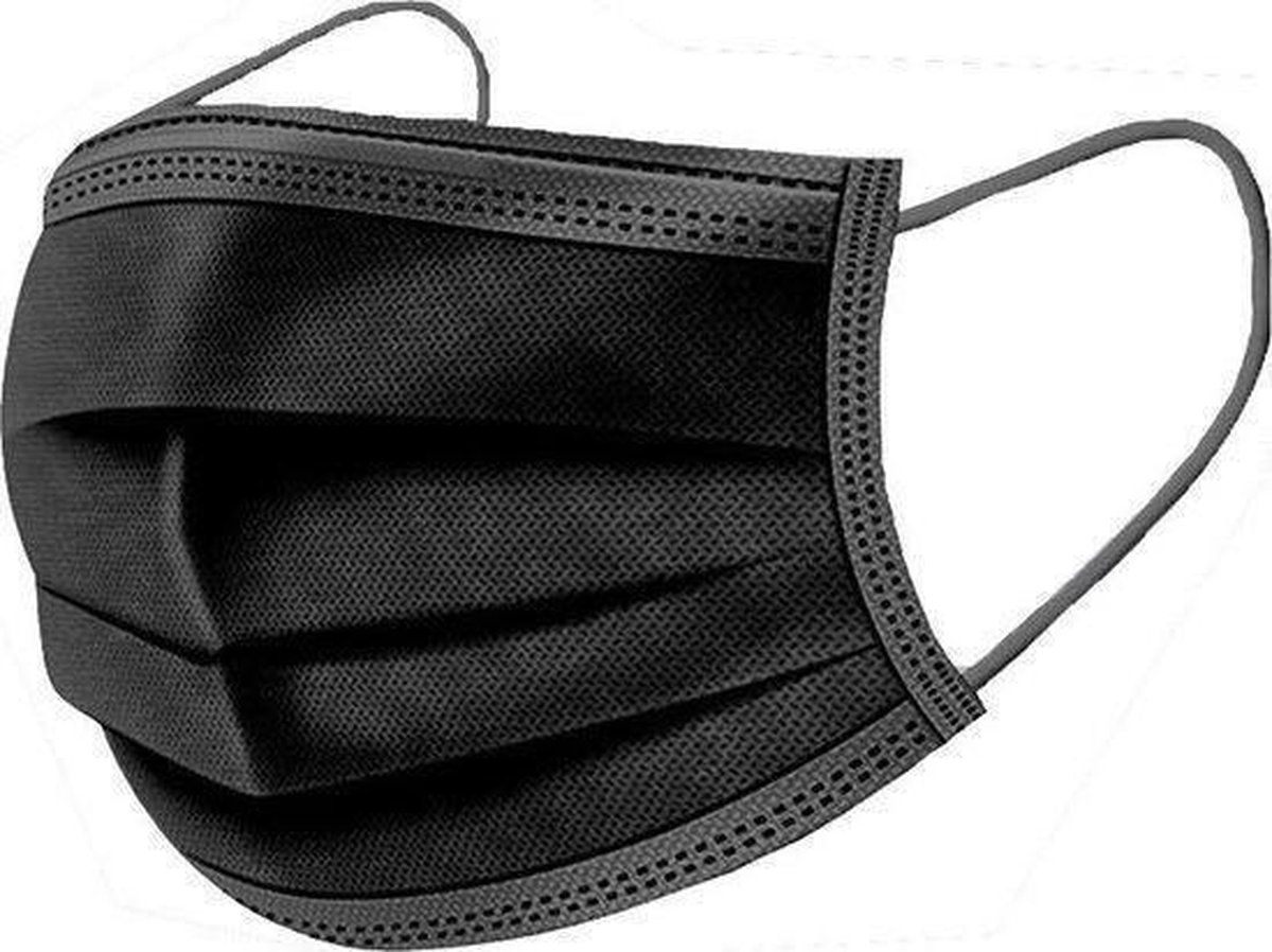 50 stuks Zwarte mondkapjes mondmaskers 3 laags met elastiek - Merkloos
