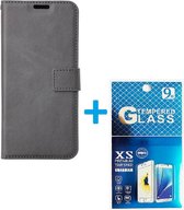 Portemonnee Book Case Hoesje + 2x Screenprotector Glas Geschikt voor: Motorola Edge 20 Lite -  grijs