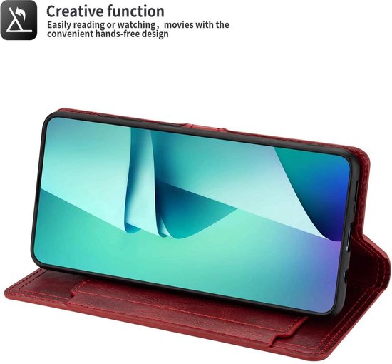 Samsung Galaxy A32 5G Premium Vintage Wallet Zippered Case Flip Cover Case avec fentes pour porte-cartes - Rouge