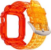 Voor Apple Watch Series 3 & 2 & 1 38 mm Gradient TPU Integrated Case Strap (Rood Oranje-Zilver Sluiting)